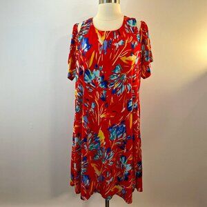 Luxology Women's Red Floral Cold Shoulder Mini Dress - Size 12
